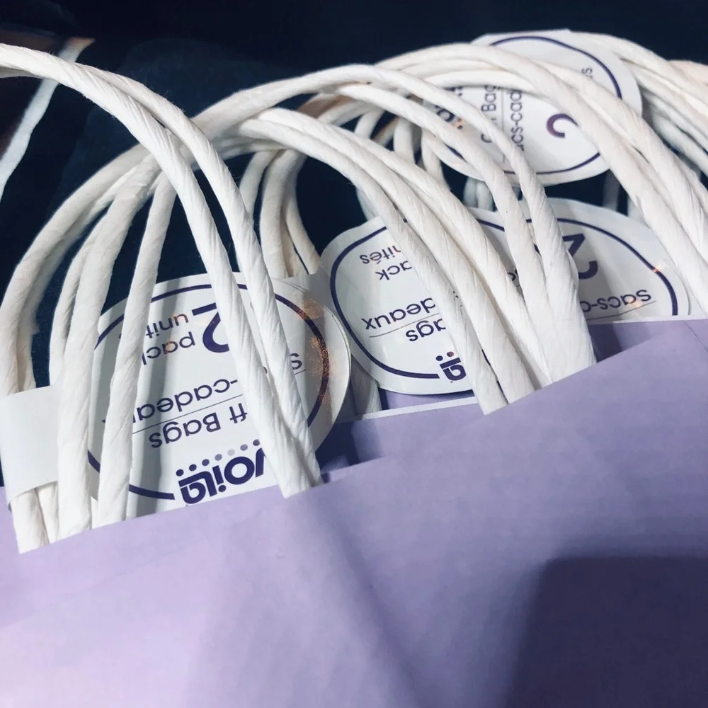 Pastel Pink Red and Lavender Gift Bag with White Twisted Handles